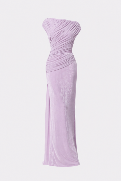 One-Shoulder Velvet Maxi Dress in Purple
