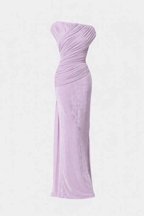 One-Shoulder Velvet Maxi Dress in Purple