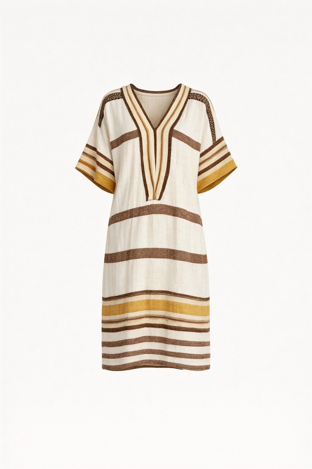 Lightweight Striped V-Neck Kaftan Dress - 1