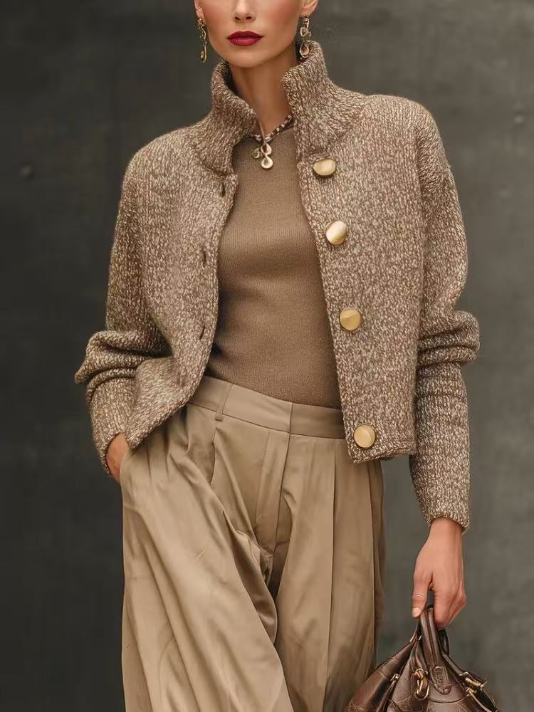 Stand Collar Knit Sweater Jacket - view 2
