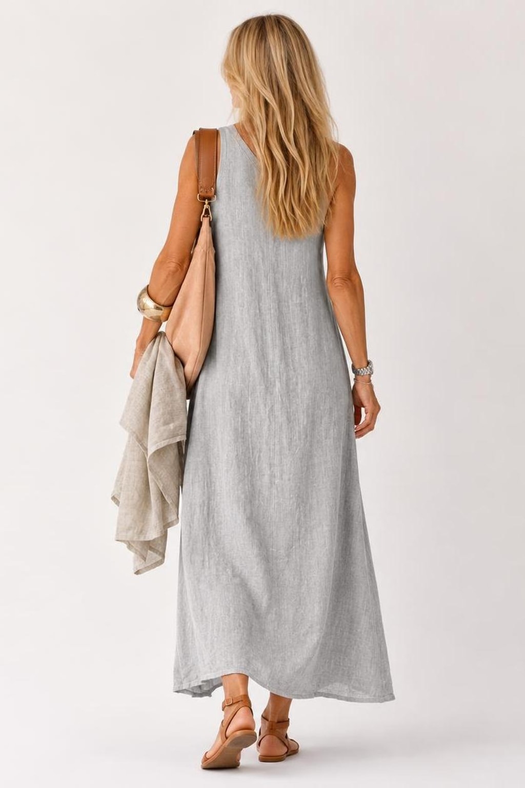 Cotton-Linen Maxi Dress With Flowing Drape - 3