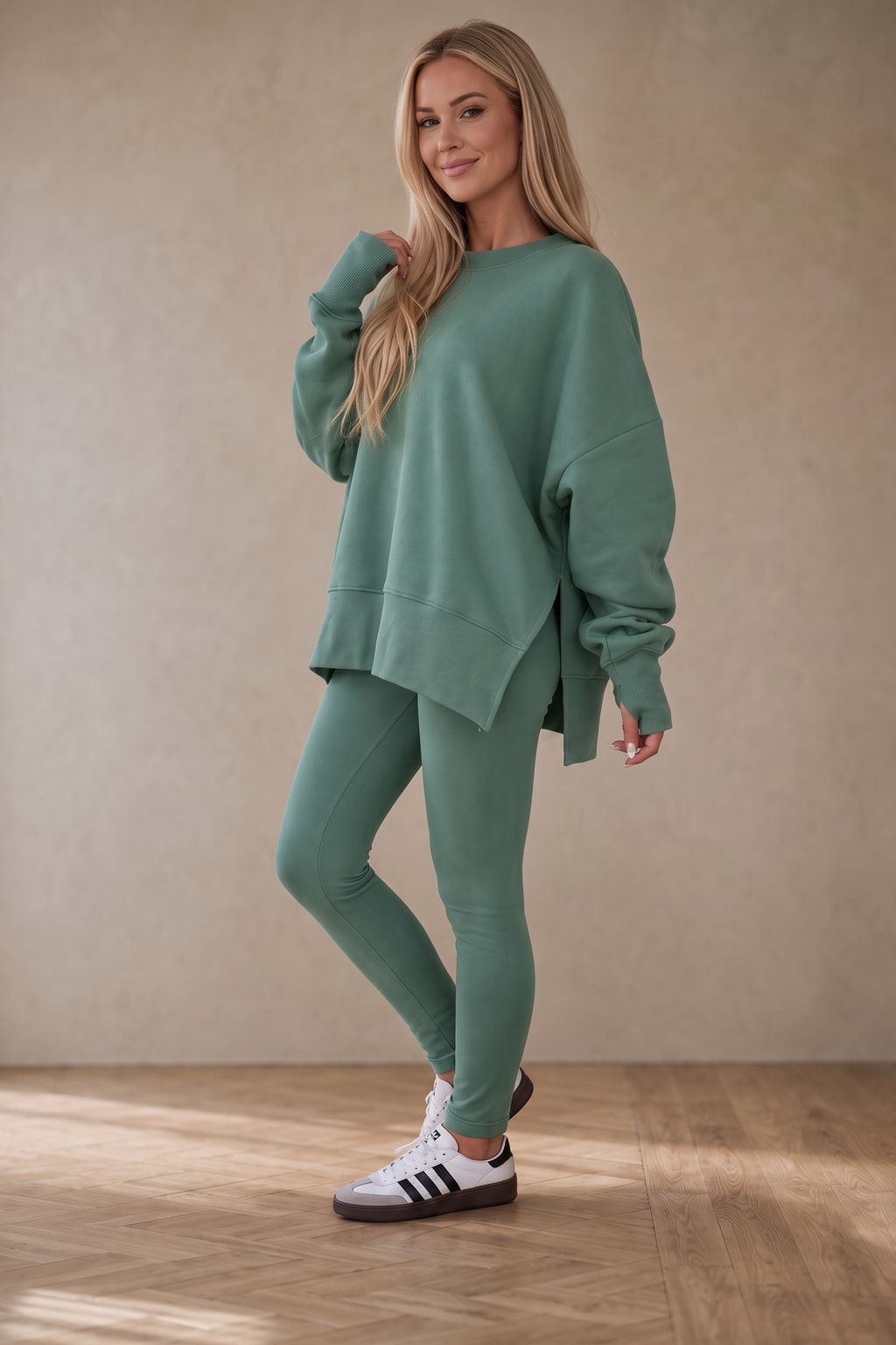 Brushed Fleece Side-Slit Sweatshirt And Leggings Set - 7