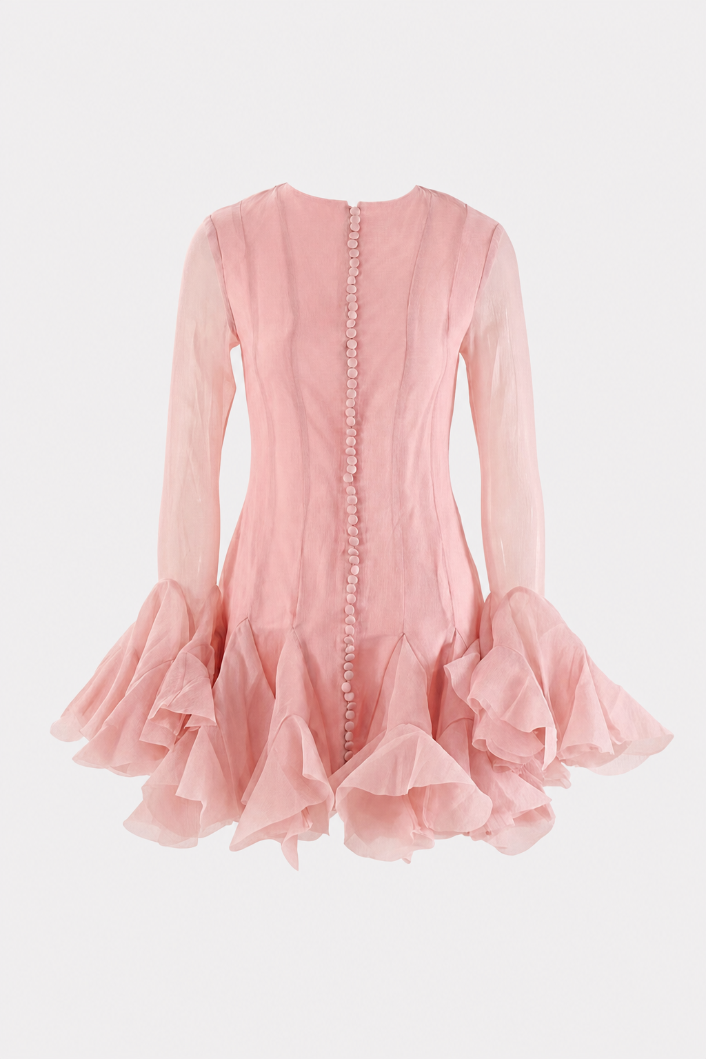 Flared Sleeve Mesh Mini Dress in Pink