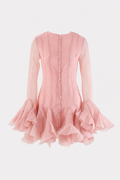 Flared Sleeve Mesh Mini Dress in Pink