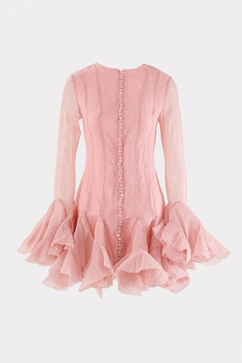 Flared Sleeve Mesh Mini Dress in Pink