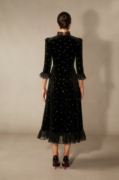 Black velvet diamante ruffle maxi dress - view 4