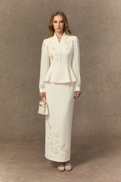 White floral embroidery peplum and skirt set - view 2