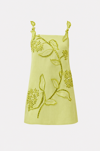 Green Floral Applique A-Line Mini Dress