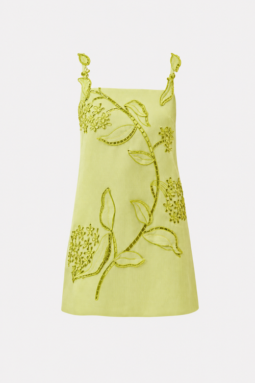 Green Floral Applique A-Line Mini Dress