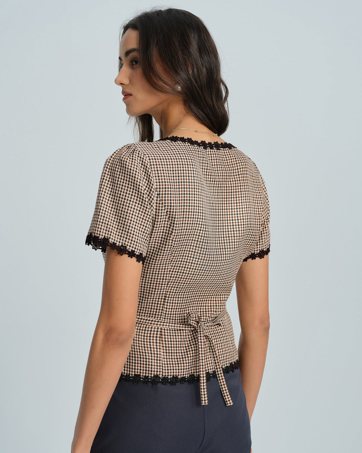 Plaid Square Neck Slim Fit Blouse - view 4