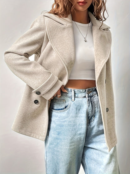 Beige wool blend pea coat with notched collar - view 6