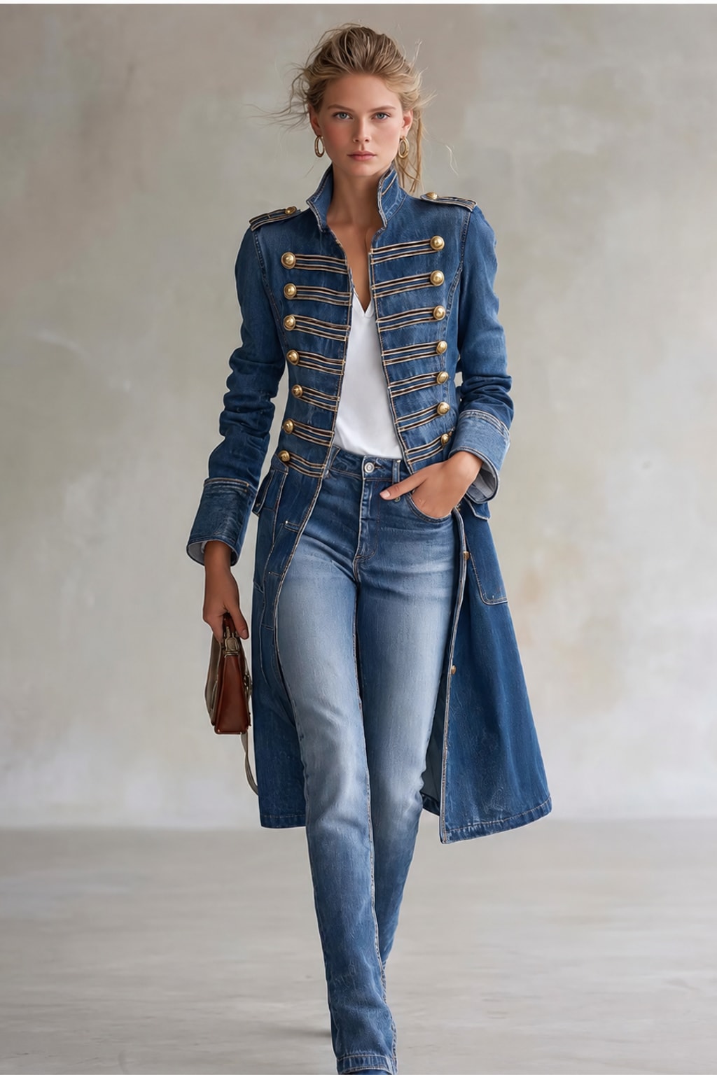 Denim Trench Coat Vintage Lapel Mid Length - 2
