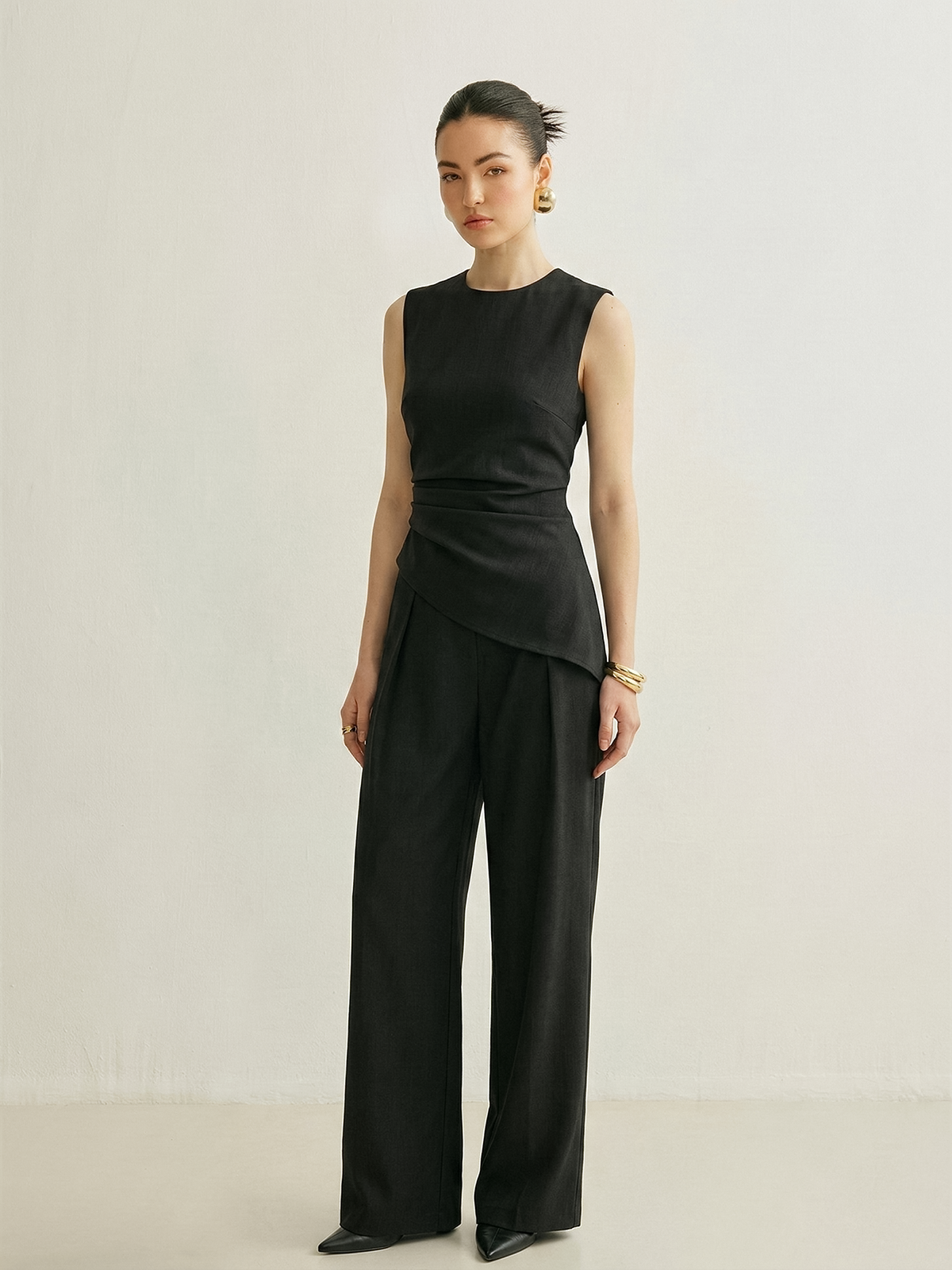 Woven Asymmetric Top & Pleated Pants Set - 6