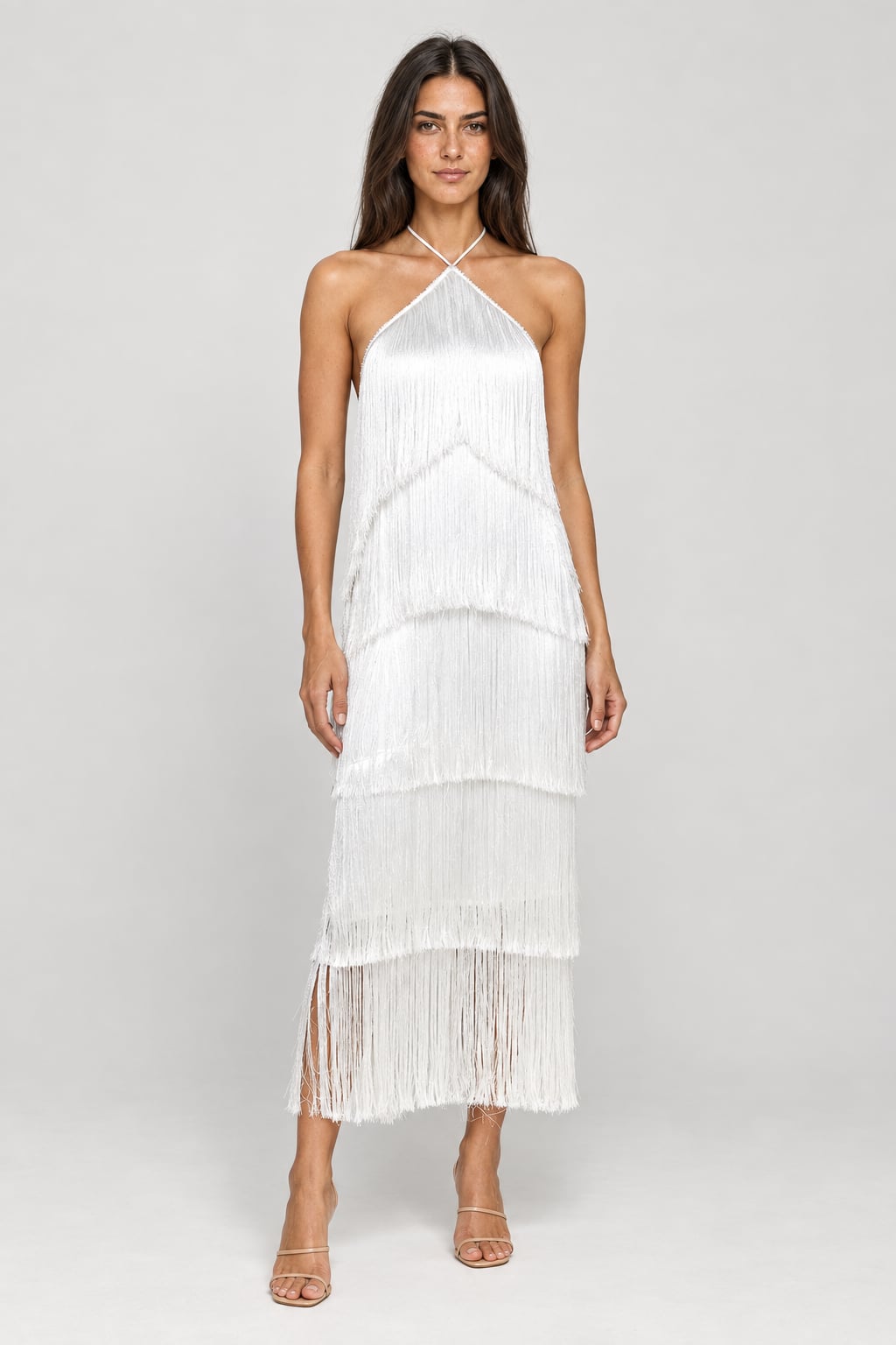 Midi Party Dress with Elegant Fringe Detail - 5