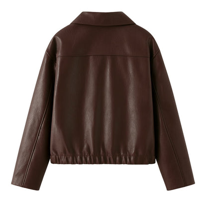 Oversized Cropped Leather Jacket - view 10