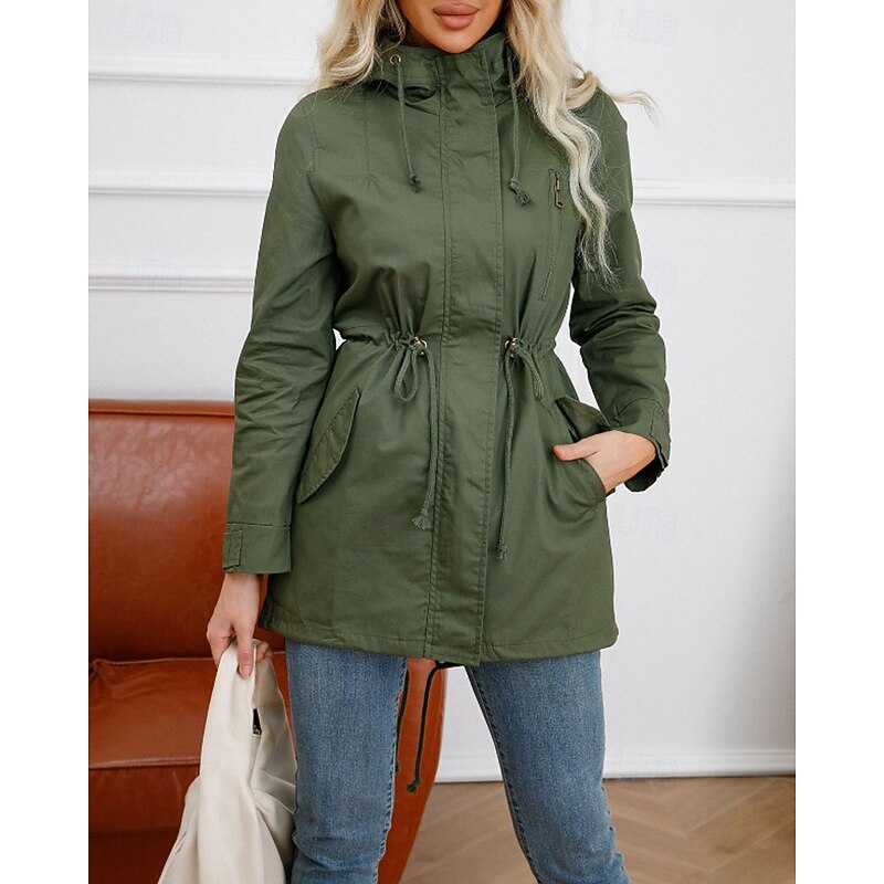 Hooded Utility Coat with Drawstring Waist - view 6