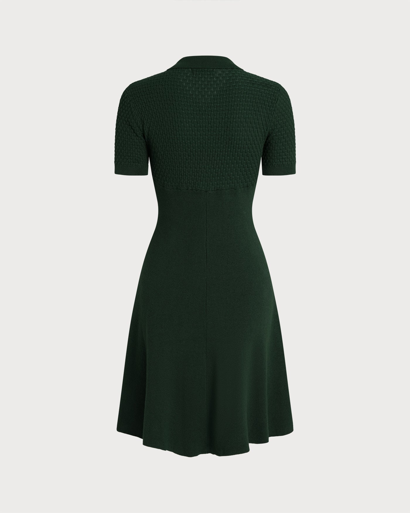 Green Cotton Knit Collared Mini Dress - view 6