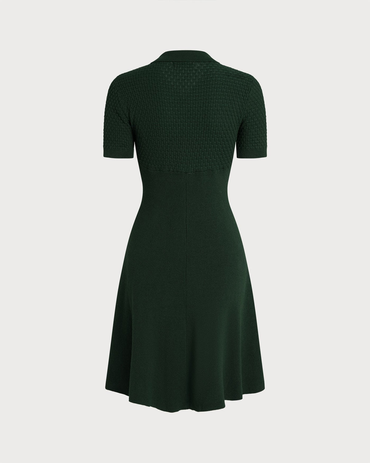 Green Cotton Knit Collared Mini Dress - view 6