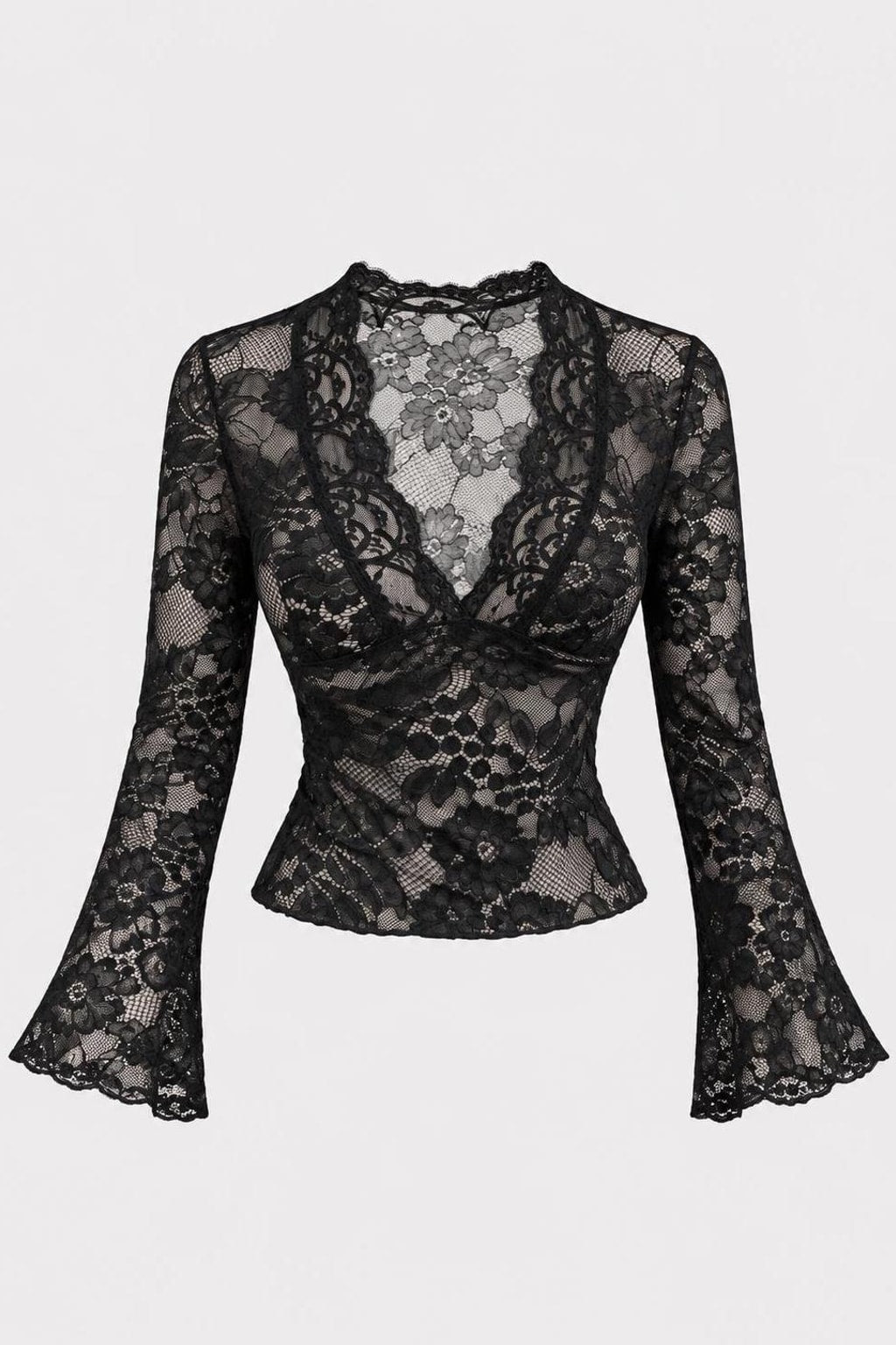 Black Sheer Floral Long Sleeve Top - 1