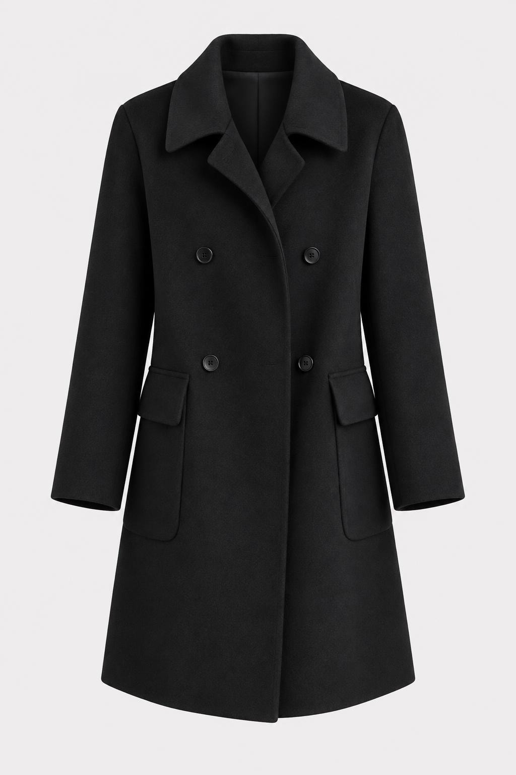 Wool Blend Double Breasted Coat with Notch Lapel - 1