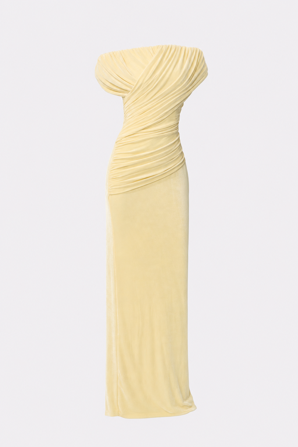 Yellow off-shoulder ruched maxi dress