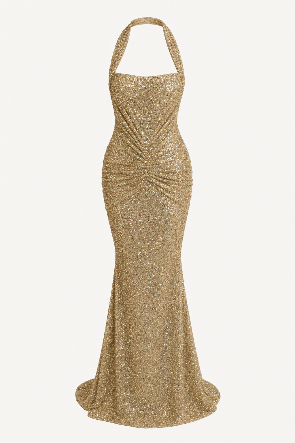 Sequin Halter Maxi Dress With Lace-Up Back - 1