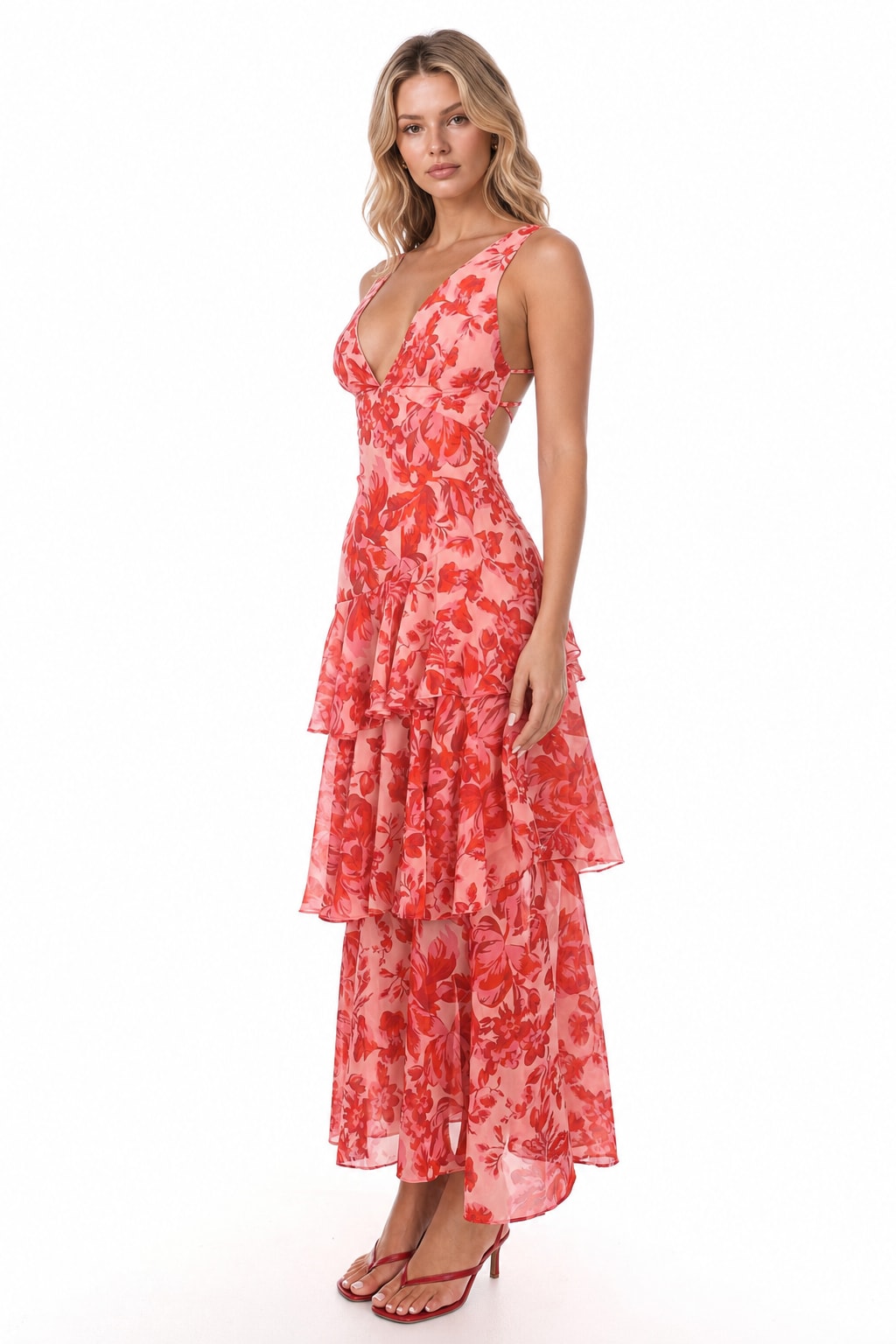 Polyester Ruffle Midi Dress - 4