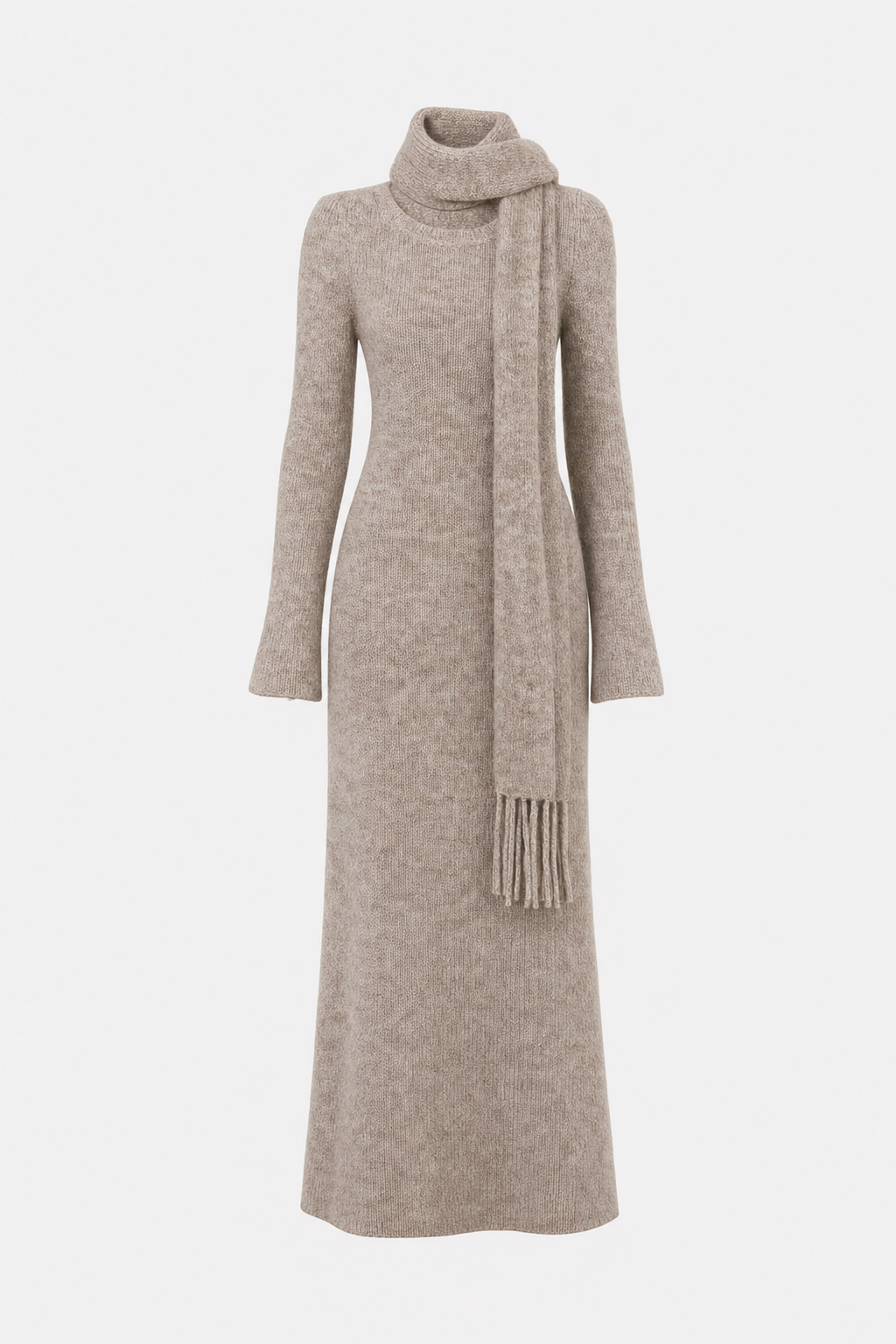 Knit Sweater Midi Dress With Scarf