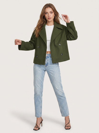 Cropped Double-Breasted Blazer, Pointed Lapels - view 7