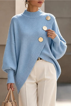 Soft Knit Asymmetrical Hem Button Pullover Sweater - 2
