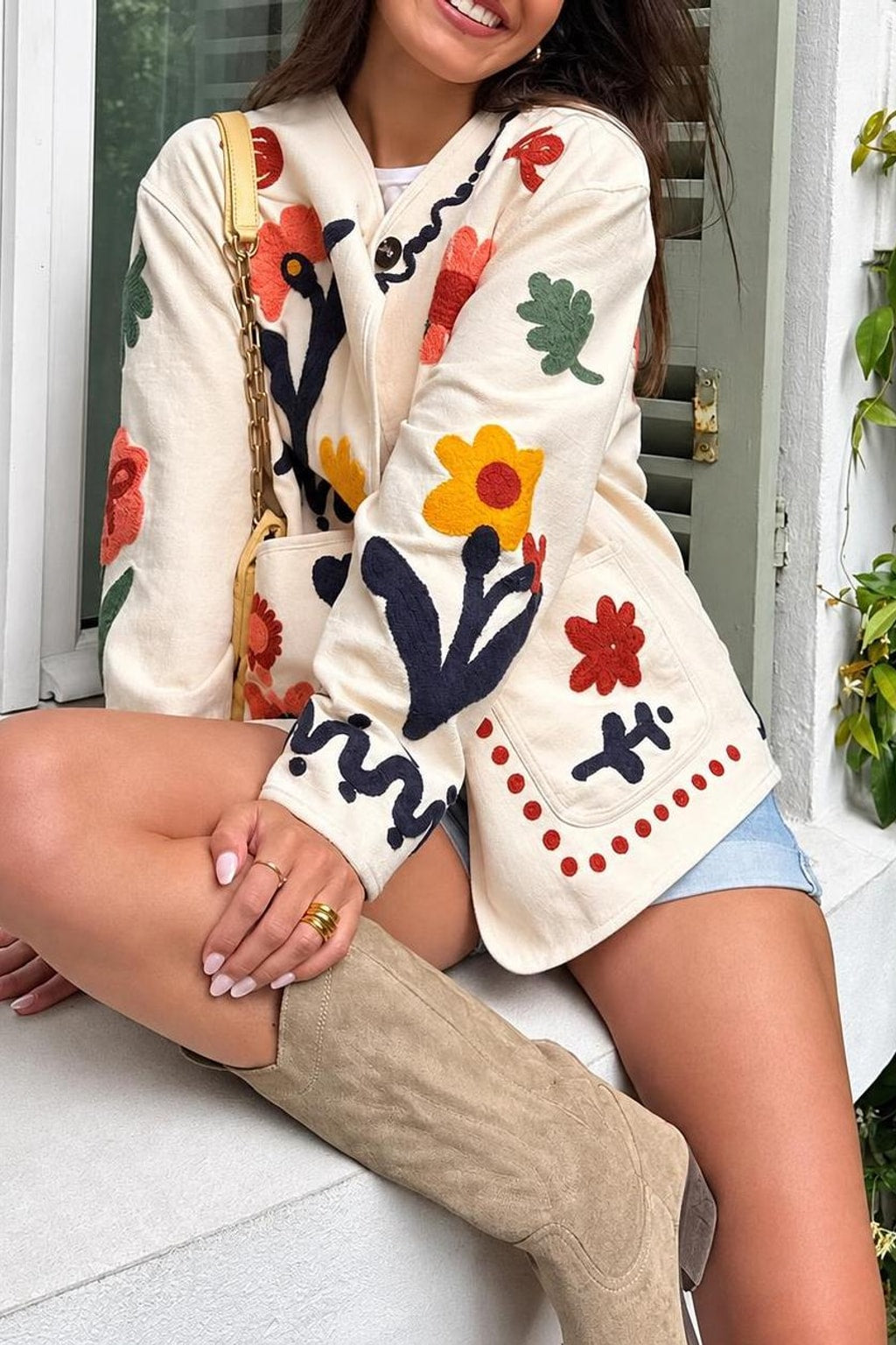 Polyester Jacket With Floral Embroidery - 3