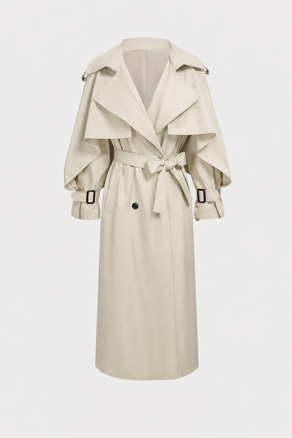 Polyester Twill Coat With Belted Waist - 1
