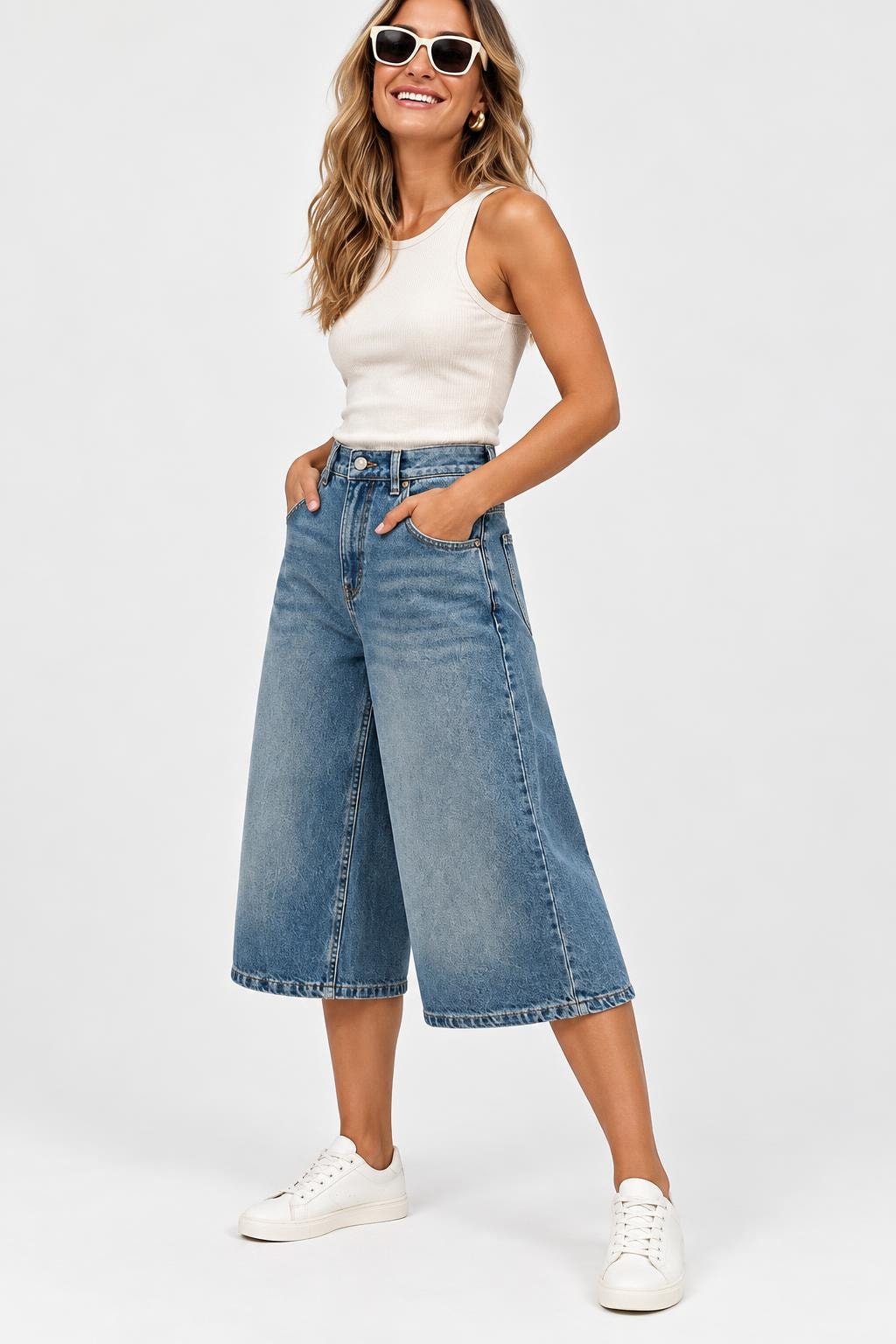 Denim Wide Leg Bermuda Shorts Loose Fit - 3