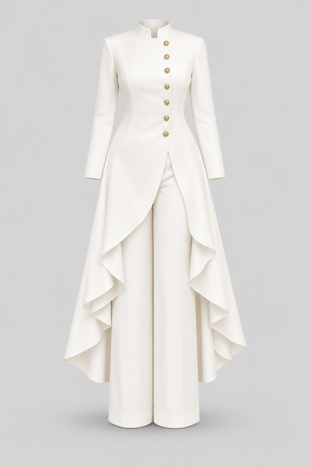 Polyester Two-Piece Set With High-Low Top And Wide-Leg Pants - 1
