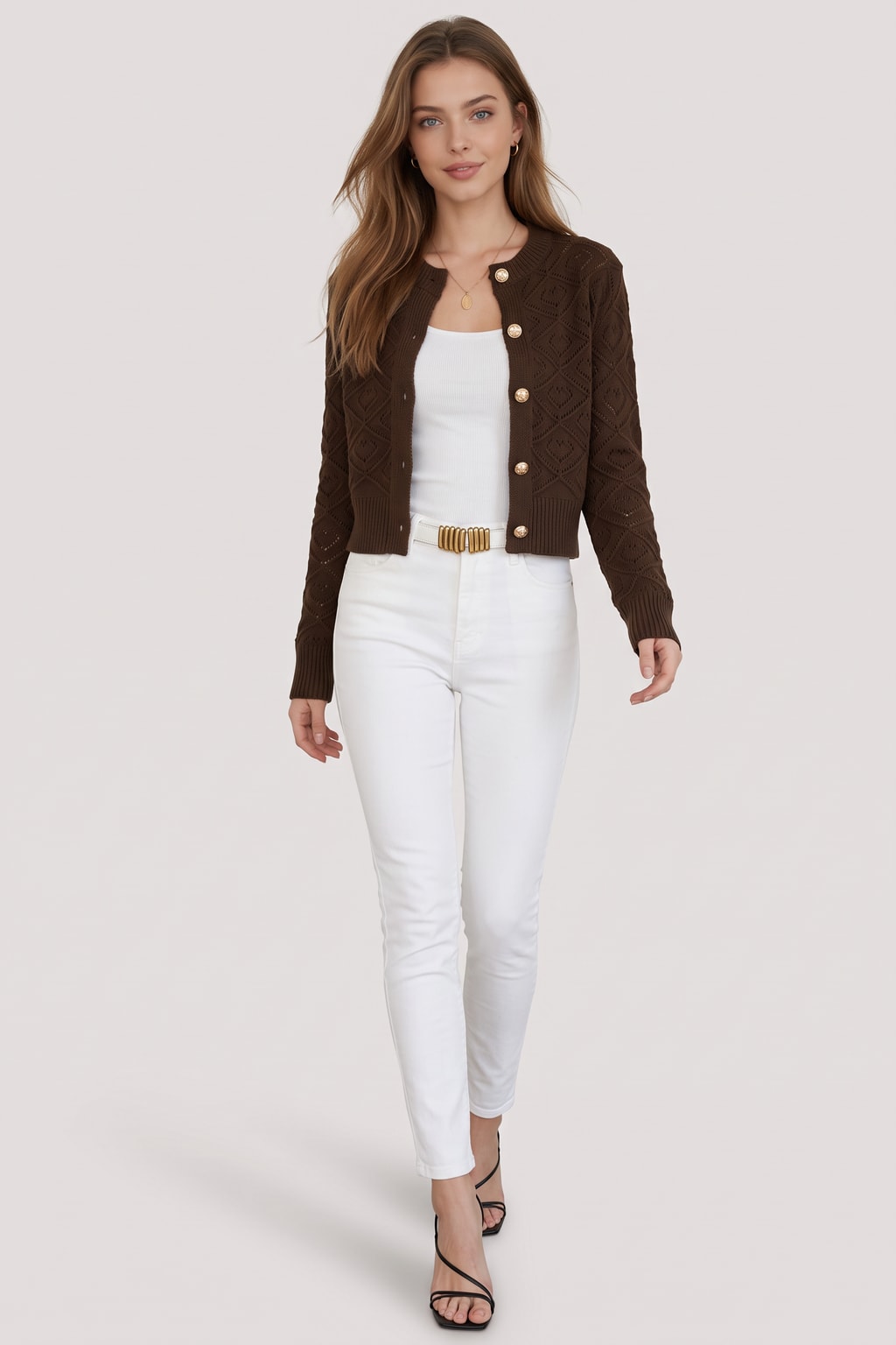 Textured Button-Front Cardigan with Cropped Fit - 4