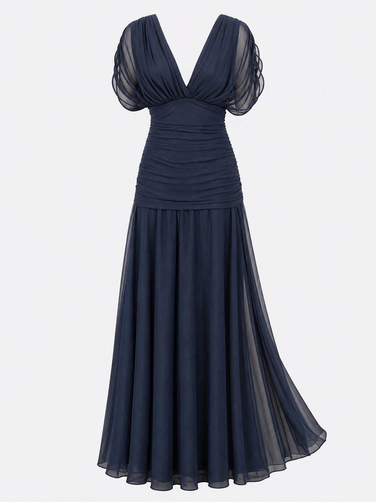 Elegant Chiffon Midi Dress With Ruched Waist - 1