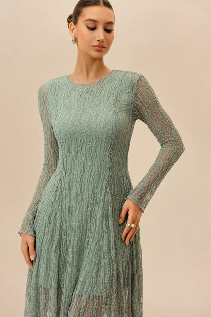 Mint Rhinestone Long Sleeve Midi Dress - view 3