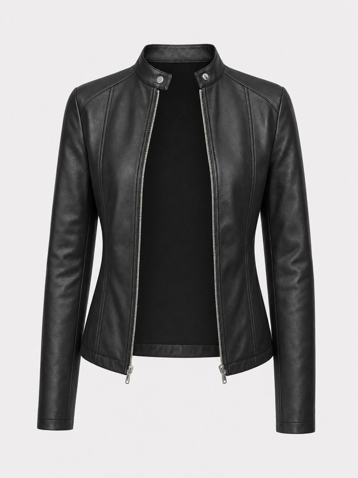 Casual Bomber Jacket With Zip-Front Stand Collar - 1