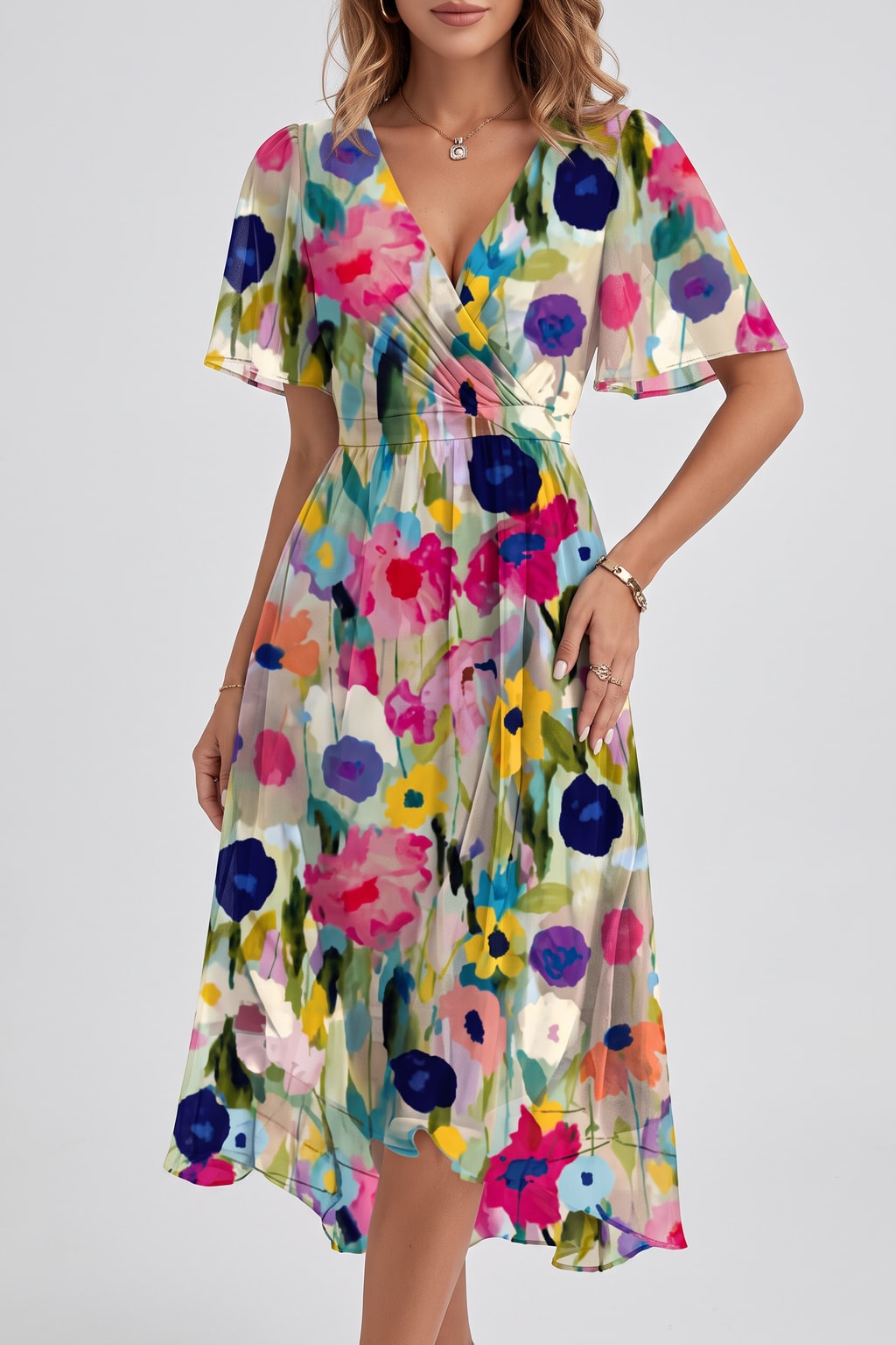 Chiffon Midi Dress With Wrap Front - 4