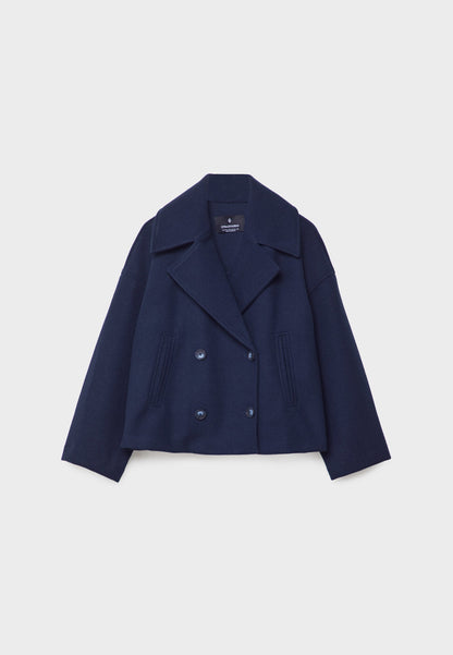 Cropped wool blend peacoat with notch lapel - view 11