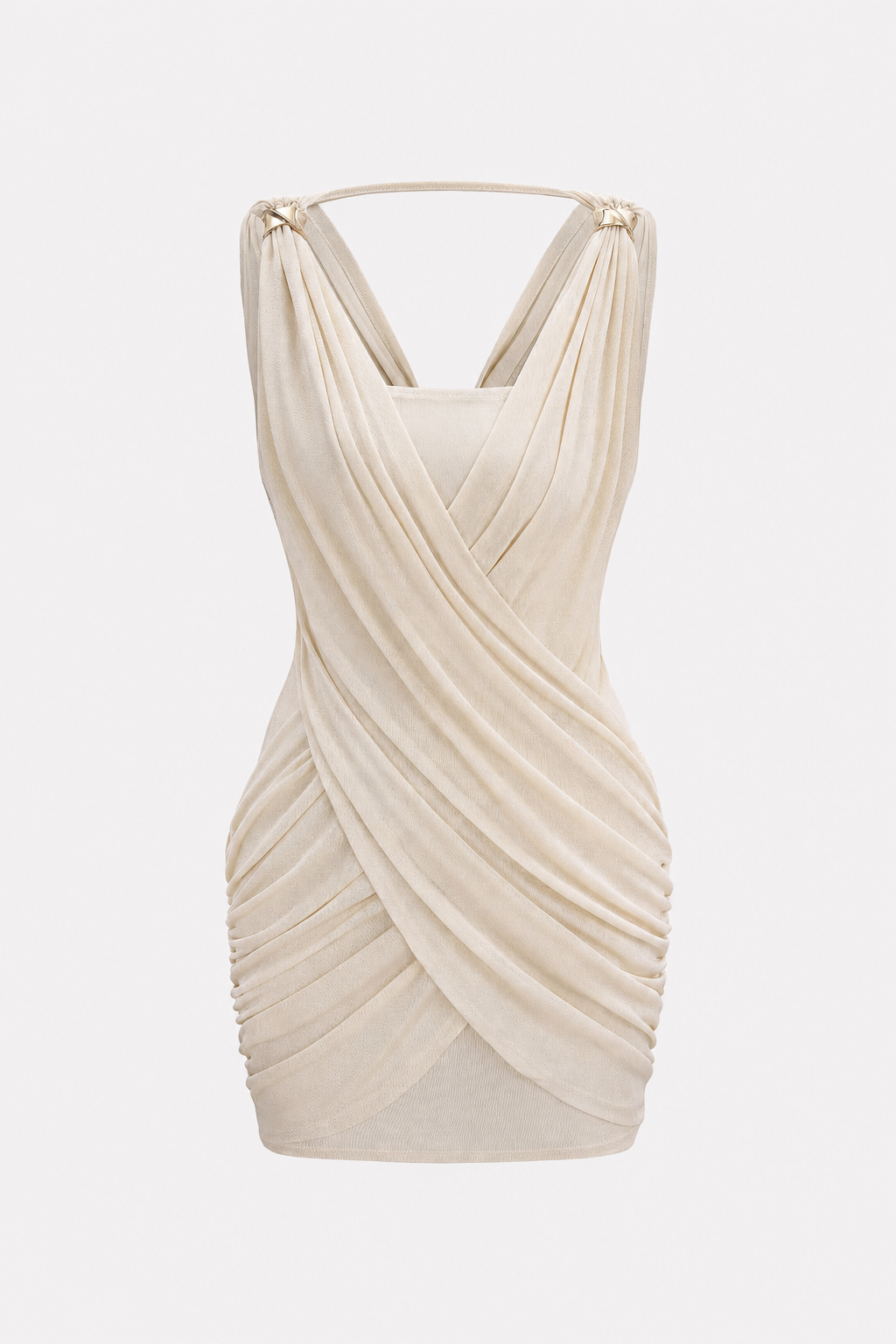 Ruched jersey mini dress with crossover V-neck - view 11