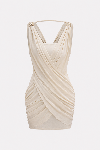 Ruched jersey mini dress with crossover V-neck - view 11
