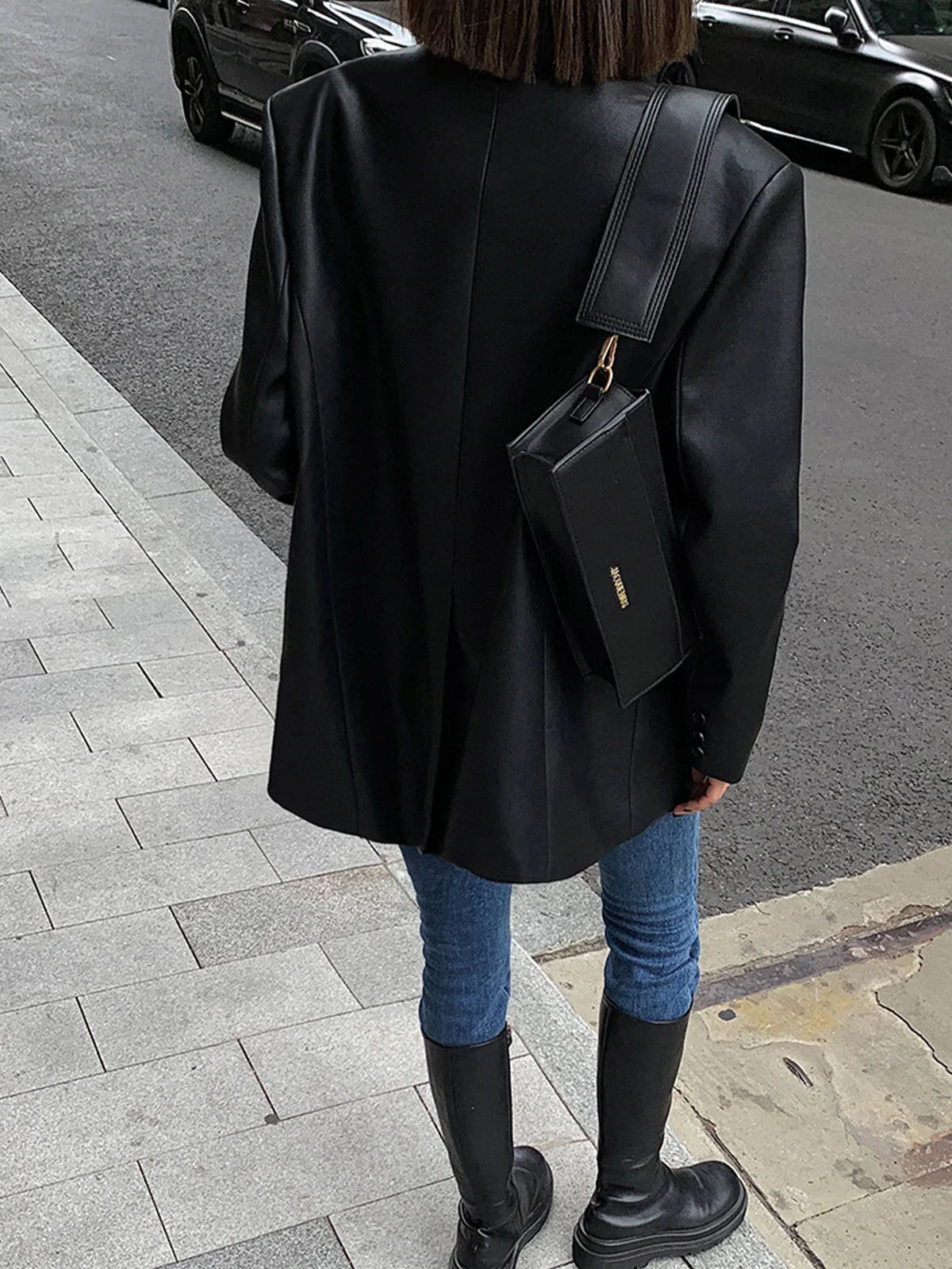 Oversized Faux Leather Blazer - view 4