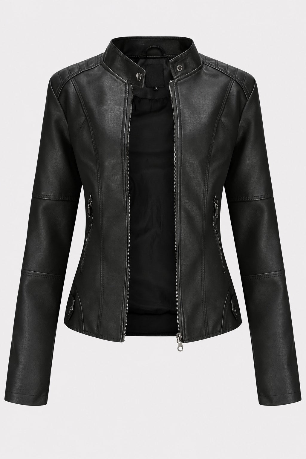 Effortless	Faux Leather Oversized Shacket Jacket With Button Front - 1