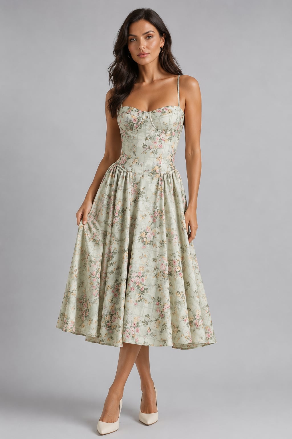 Woven Corset Midi Dress With Sweetheart Neckline - 2
