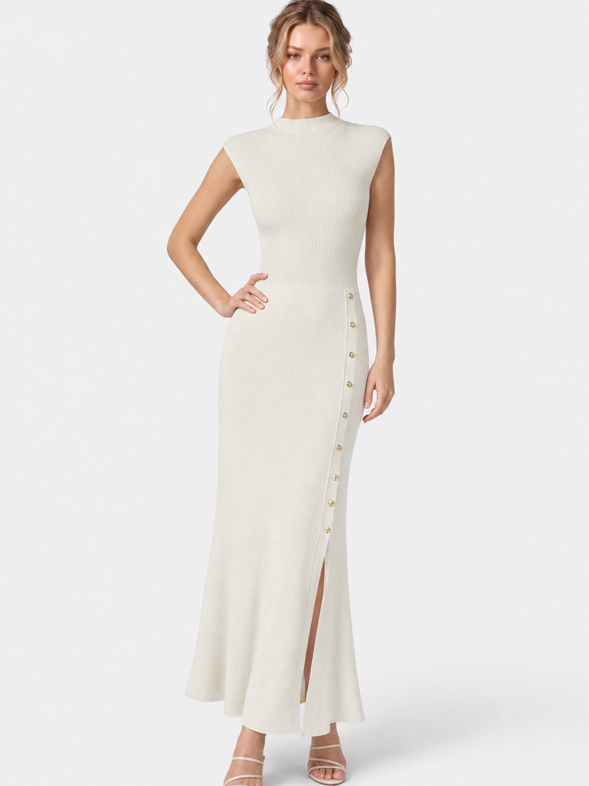 Rib Knit Maxi Dress With Cap Sleeves - 6