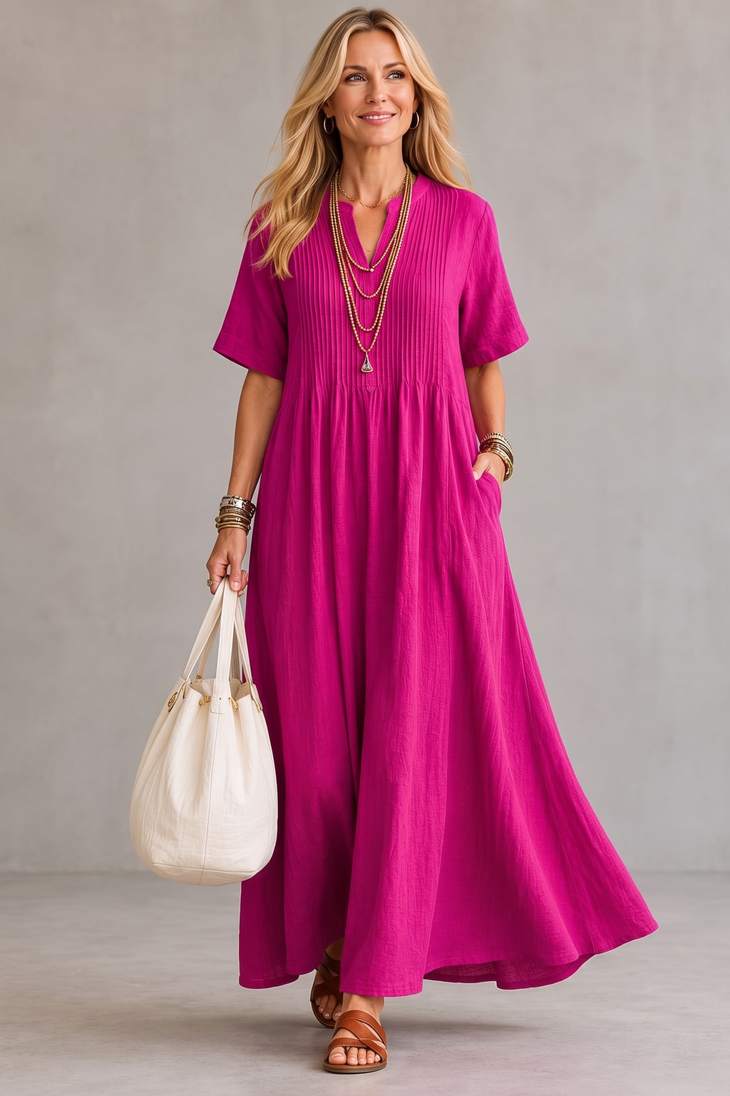 Pleated Maxi Dress With Flowy Fit - 2