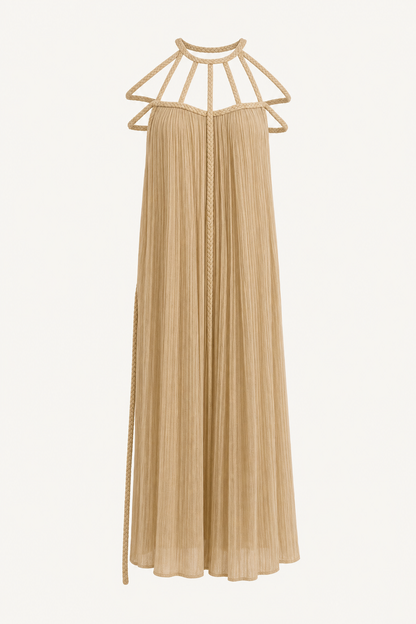 Braided Back Linen Blend Maxi Dress