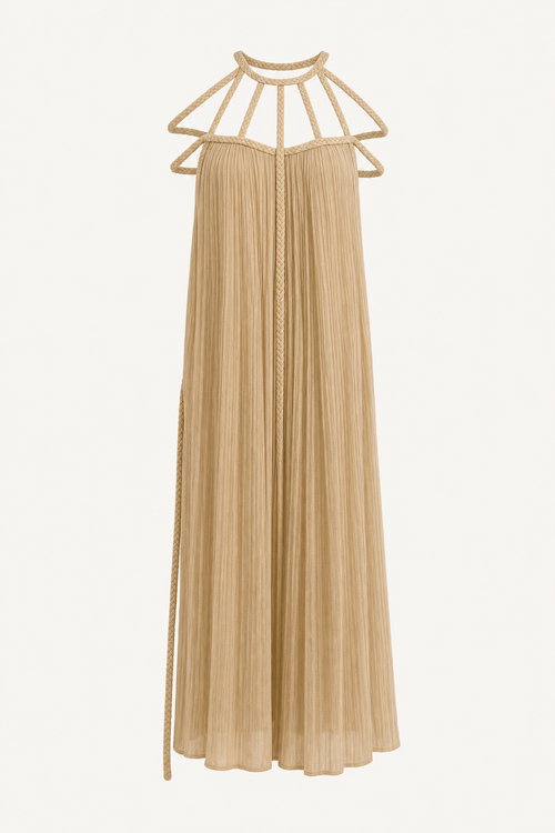 Braided Back Linen Blend Maxi Dress