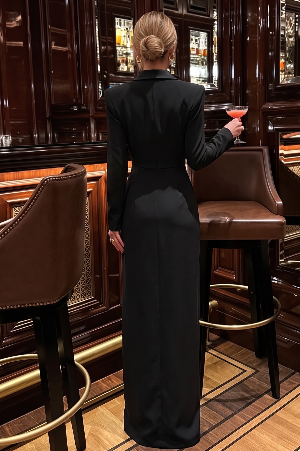 Polyester Maxi Dress Structured Suit Collar - 7